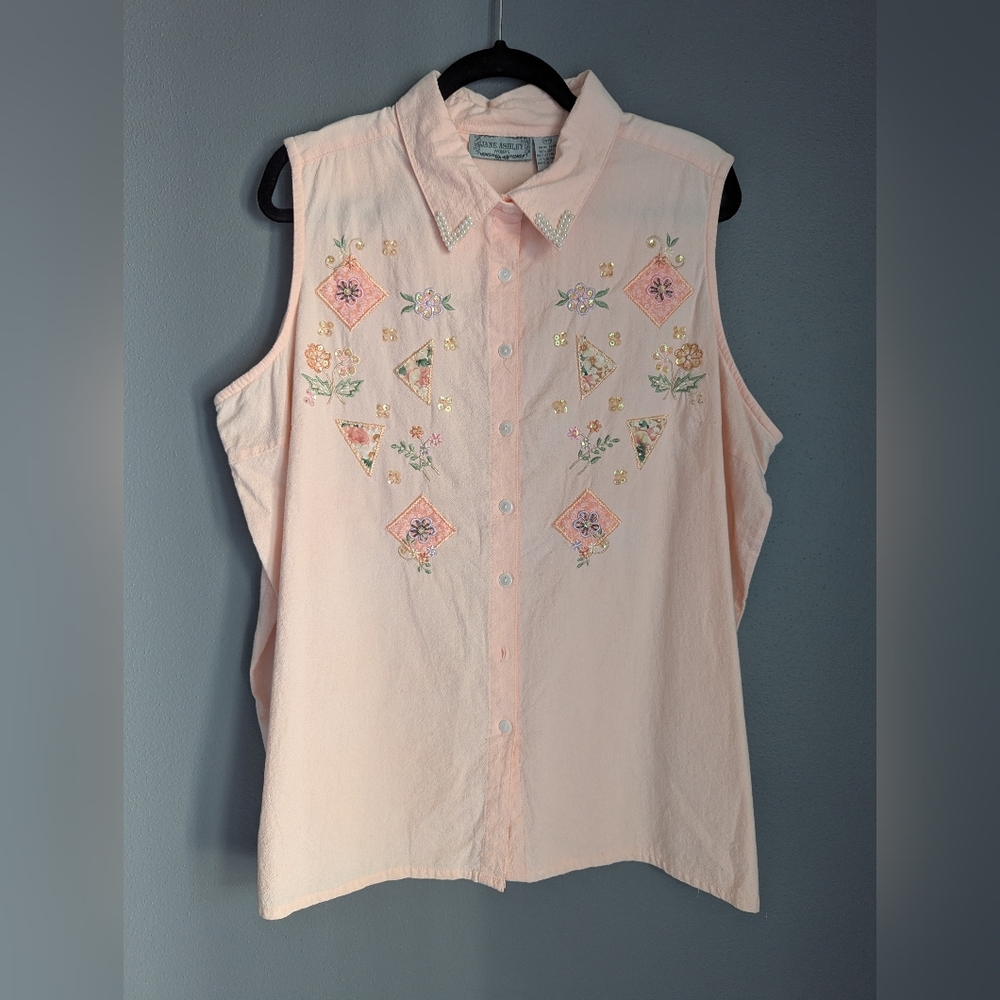 Jane Ashley vintage button front collared tank top size 22/24 100% cotton 27 x29